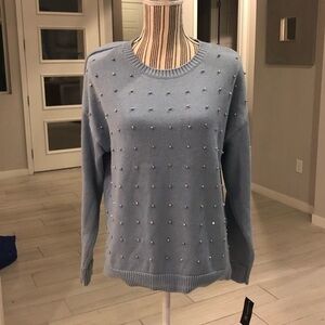 INC Blue Sweater with Pearls NWT